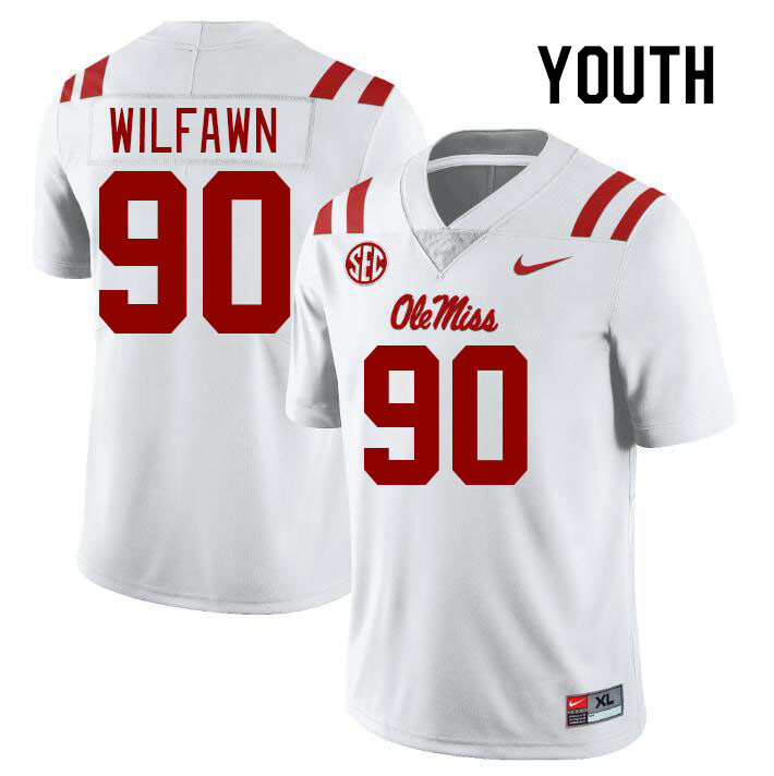 Youth #90 Kortlen Wilfawn Ole Miss Rebels College Football Jerseys Stitched-White